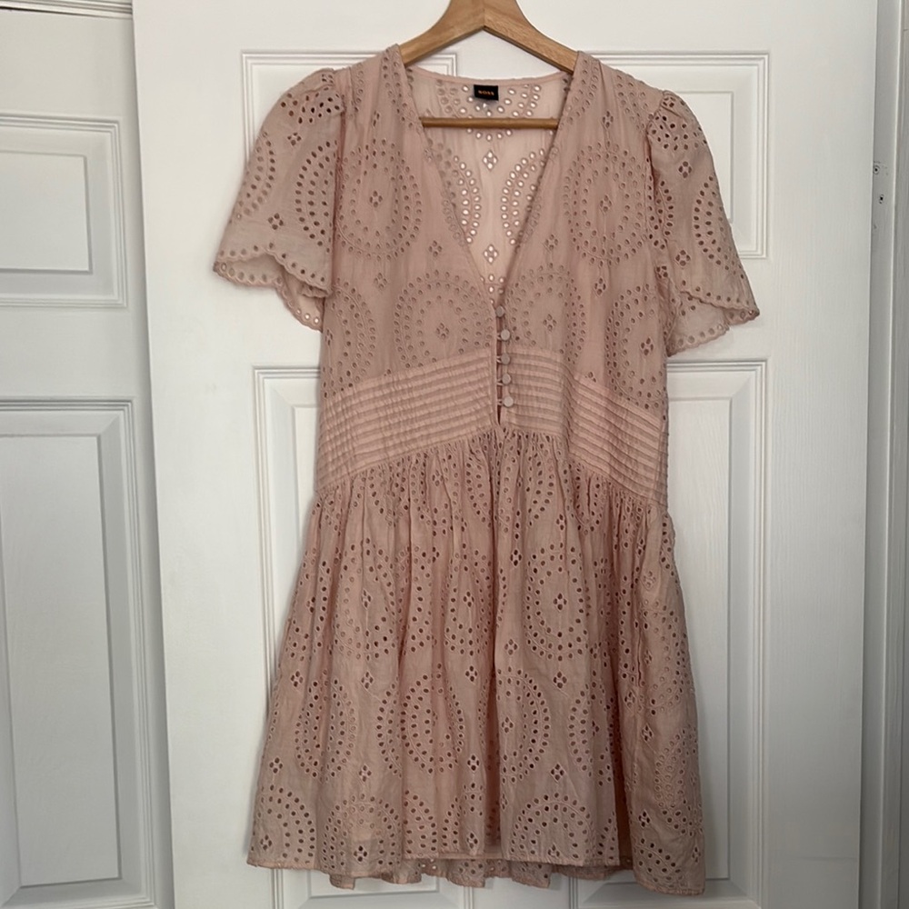 BOSS ORANGE Pink Flutter Sleeve Peplum Mini Dress